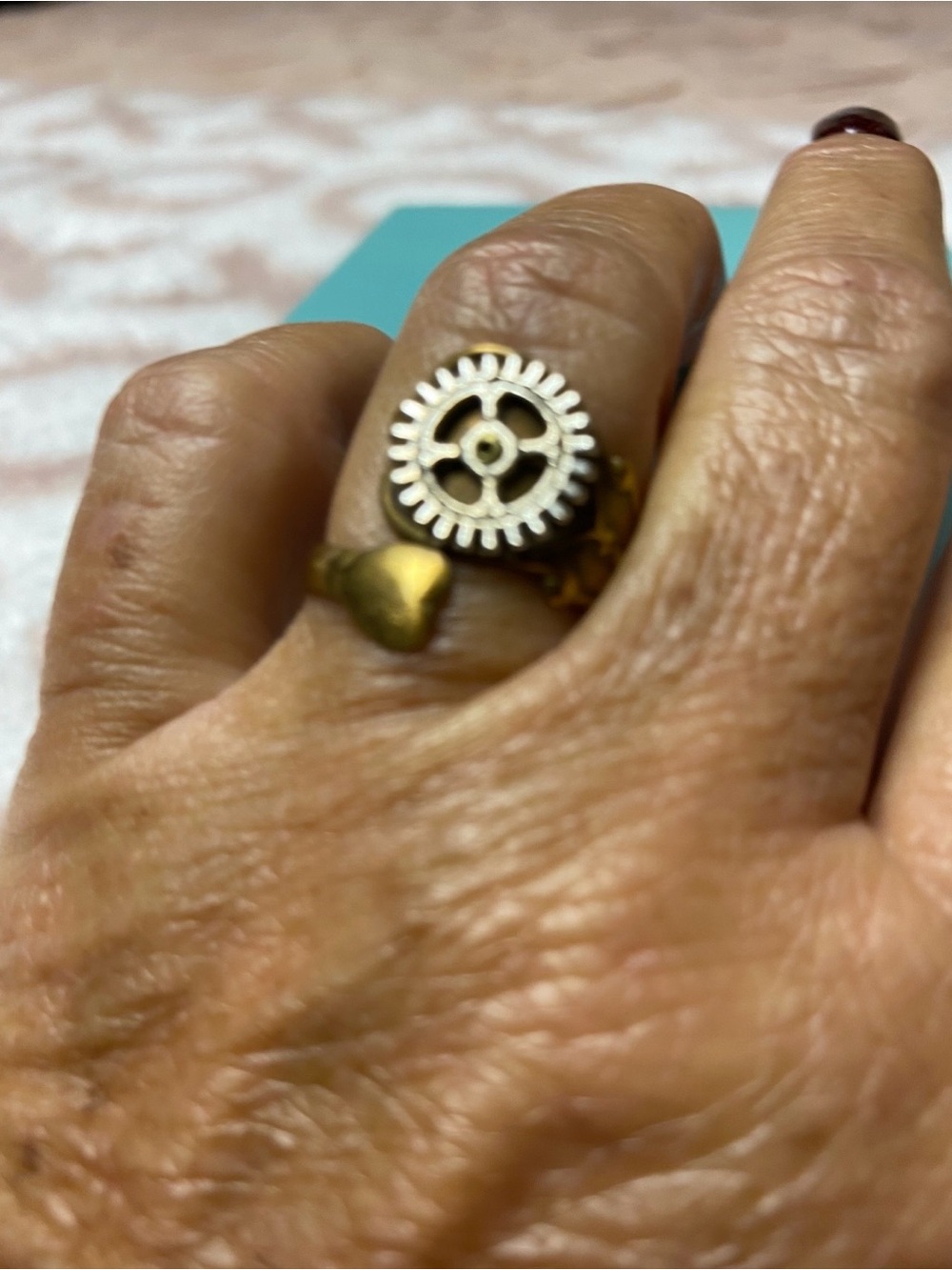 Steampunk Gear Adjustable Ring in Brass and Silver Tones - Picture 1 of 6